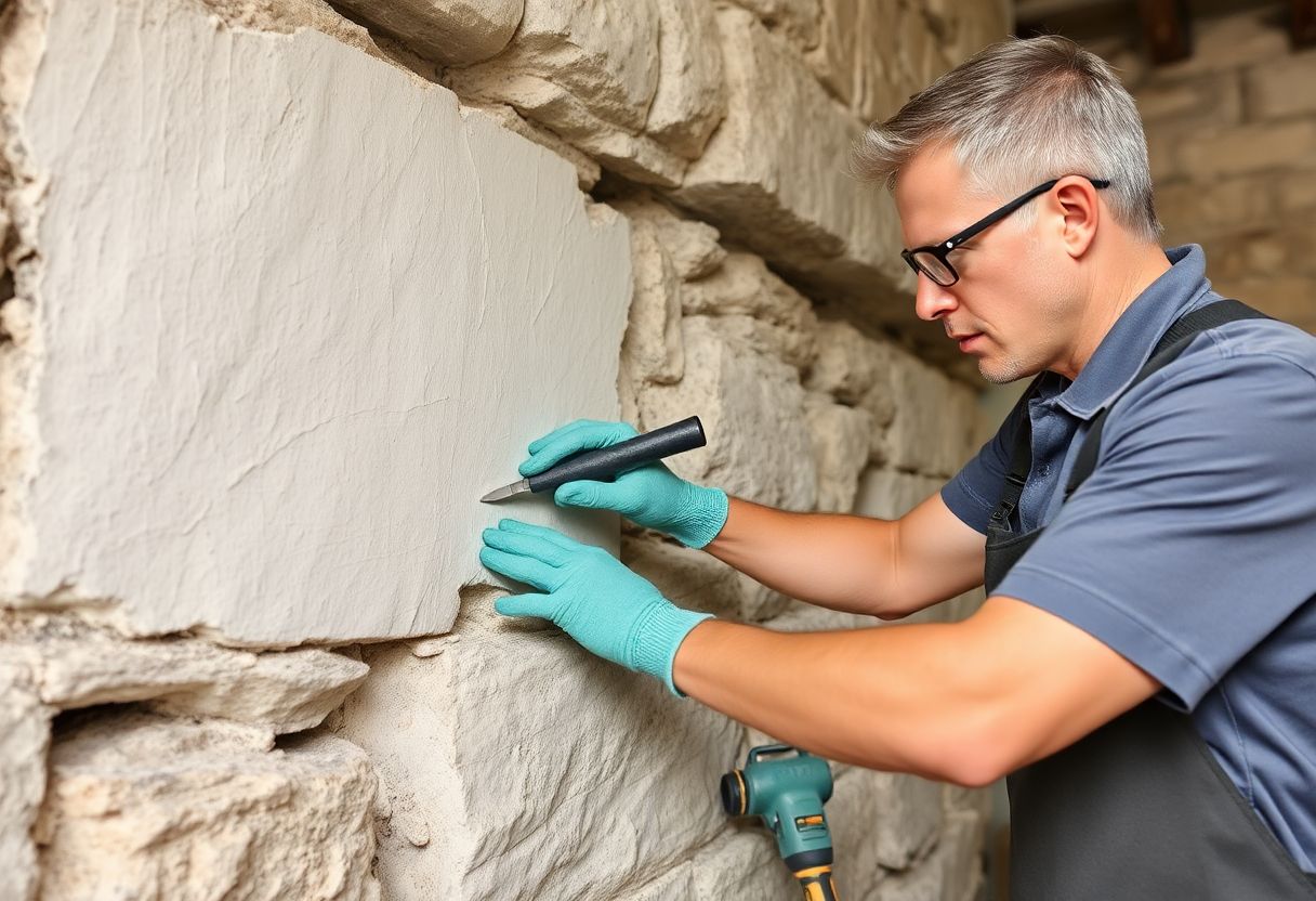 enlever enduit ciment sur mur en pierre