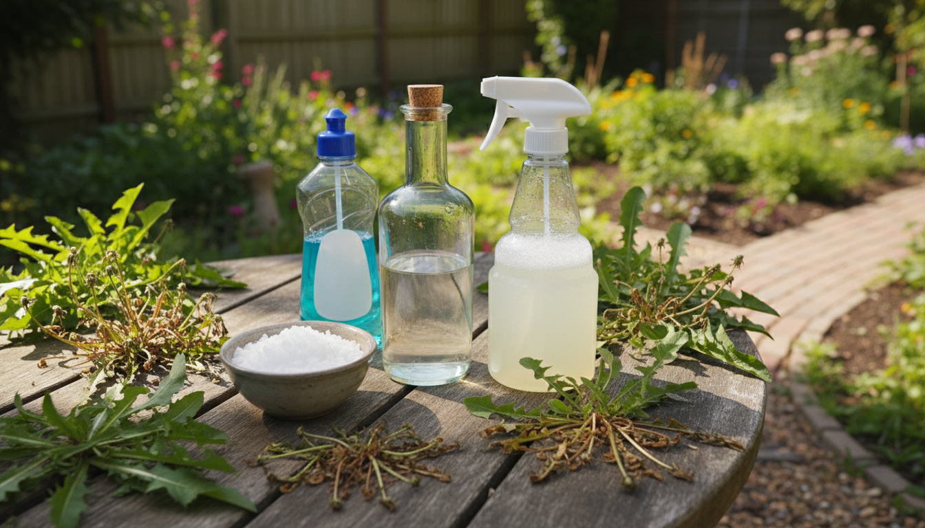 découvrez une recette maison simple et efficace de désherbant naturel à base de vinaigre, sel et produit vaisselle pour éliminer les mauvaises herbes sans produits chimiques.