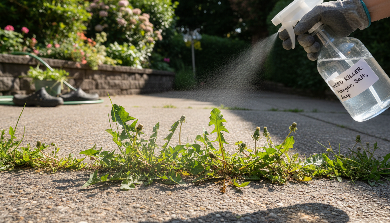 découvrez une recette maison simple et efficace de désherbant naturel à base de vinaigre, sel et produit vaisselle pour éliminer les mauvaises herbes sans produits chimiques.