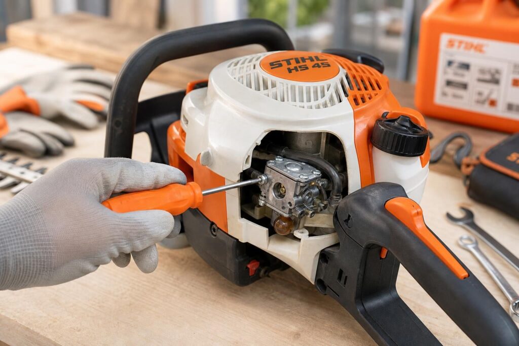 apprenez à régler facilement le carburateur de votre taille-haie stihl hs 45 grâce à notre guide pratique étape par étape pour un fonctionnement optimal.